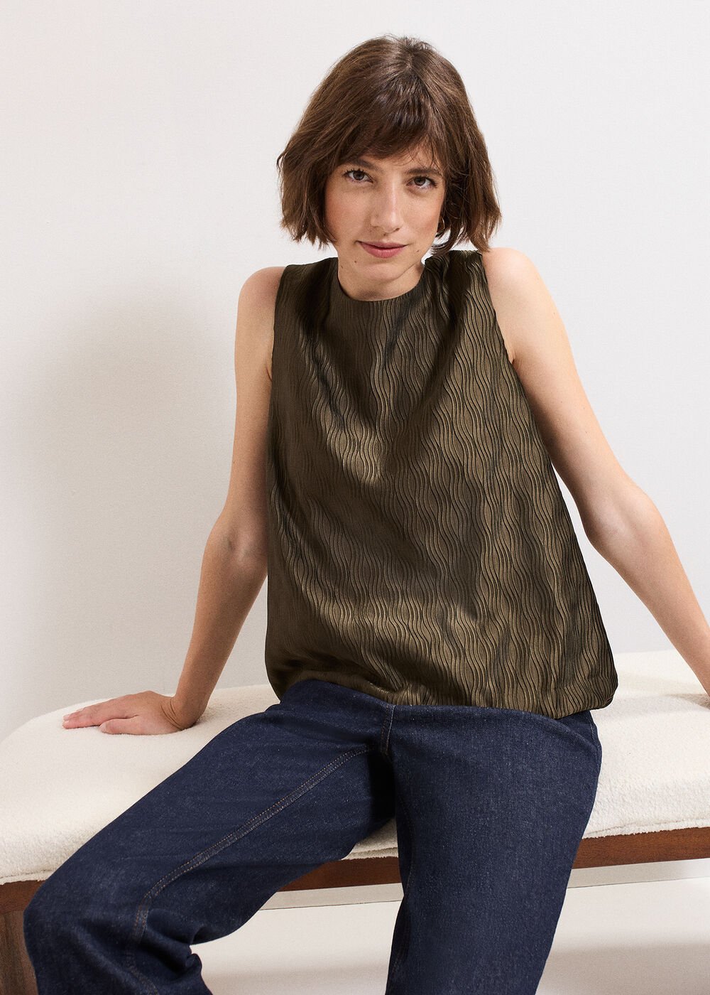 Zula Bubble Hem Top - Khaki