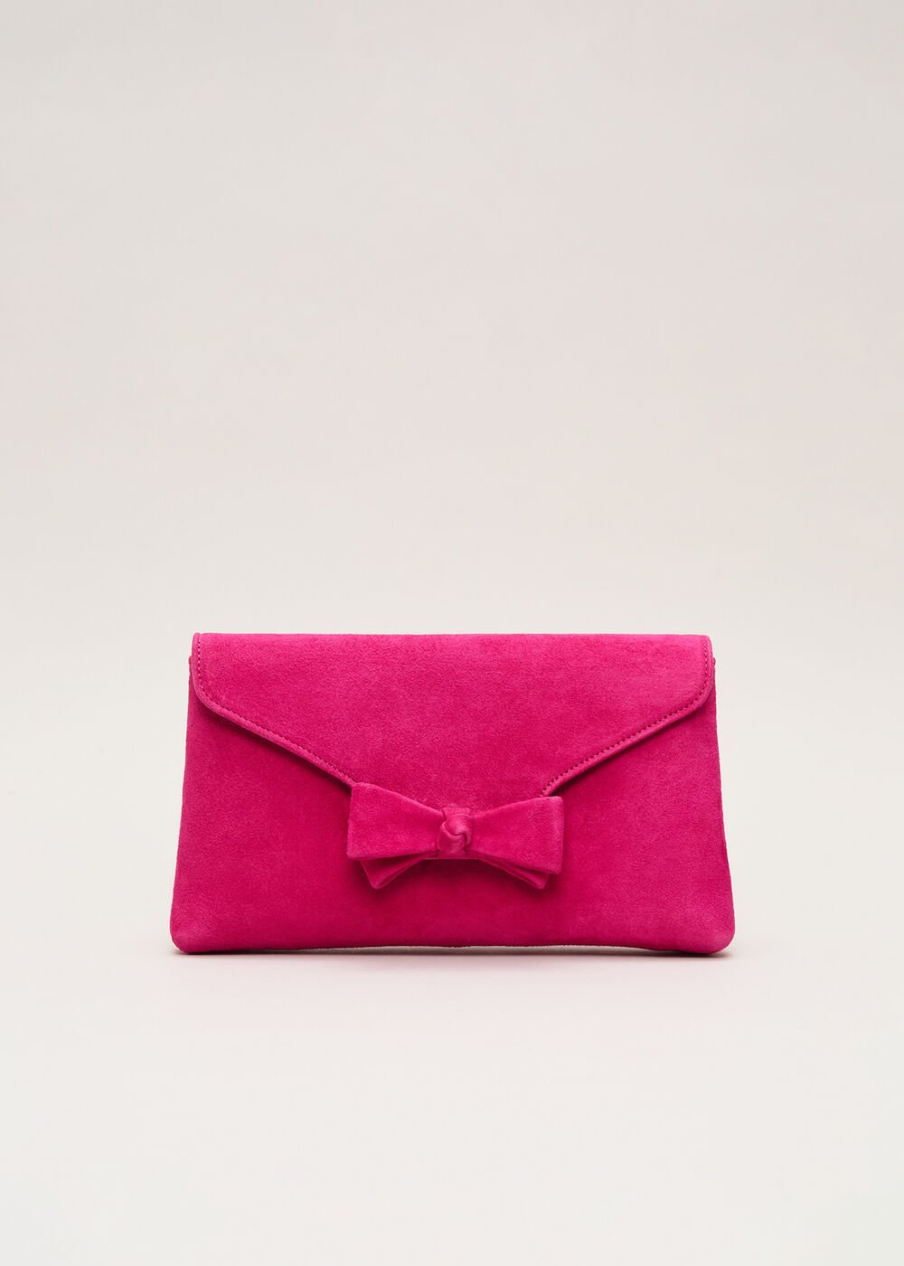 Suede Bow Front Clutch - Pink