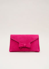 Suede Bow Front Clutch - Pink