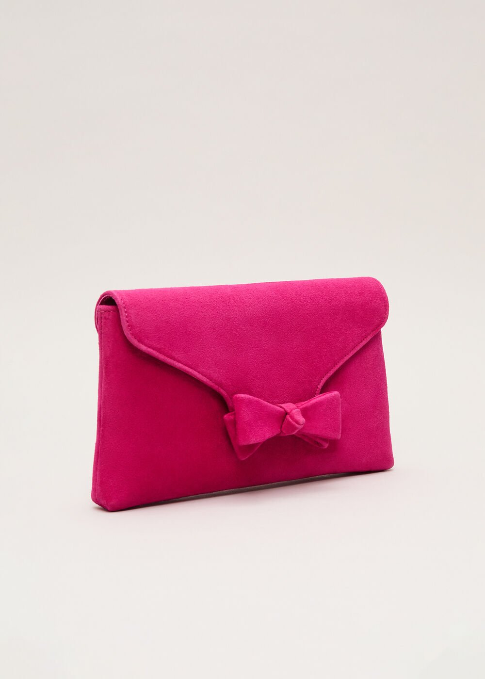 Suede Bow Front Clutch - Pink