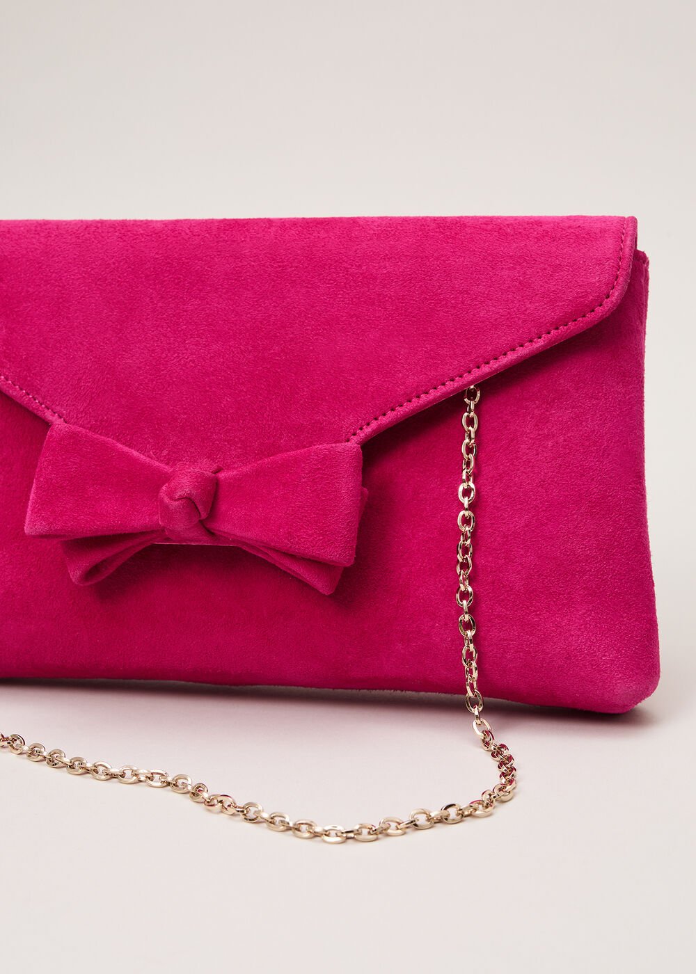 Suede Bow Front Clutch - Pink