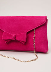 Suede Bow Front Clutch - Pink