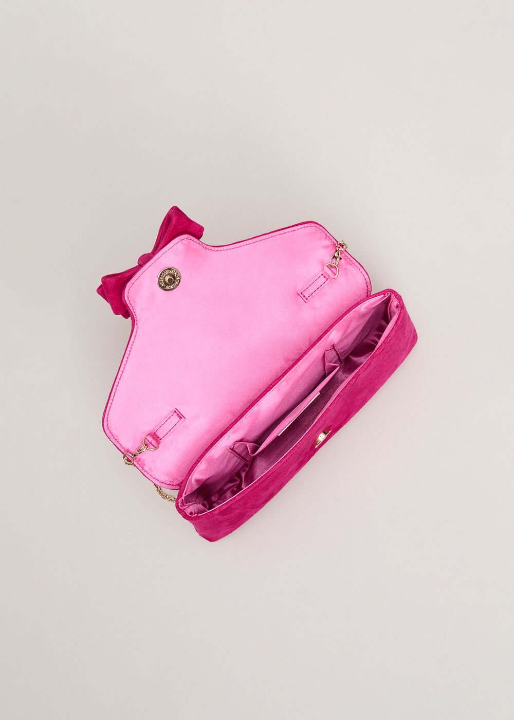 Suede Bow Front Clutch - Pink