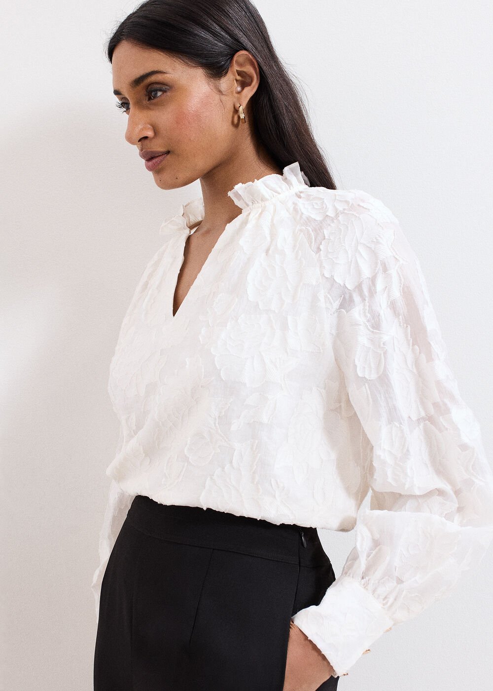 Amal Textured Blouse - Cream