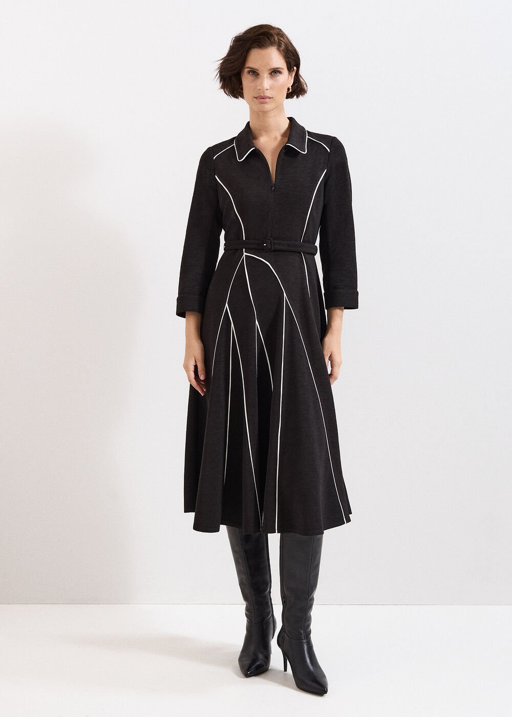 Tilly Piped Dress - Black/Ivory