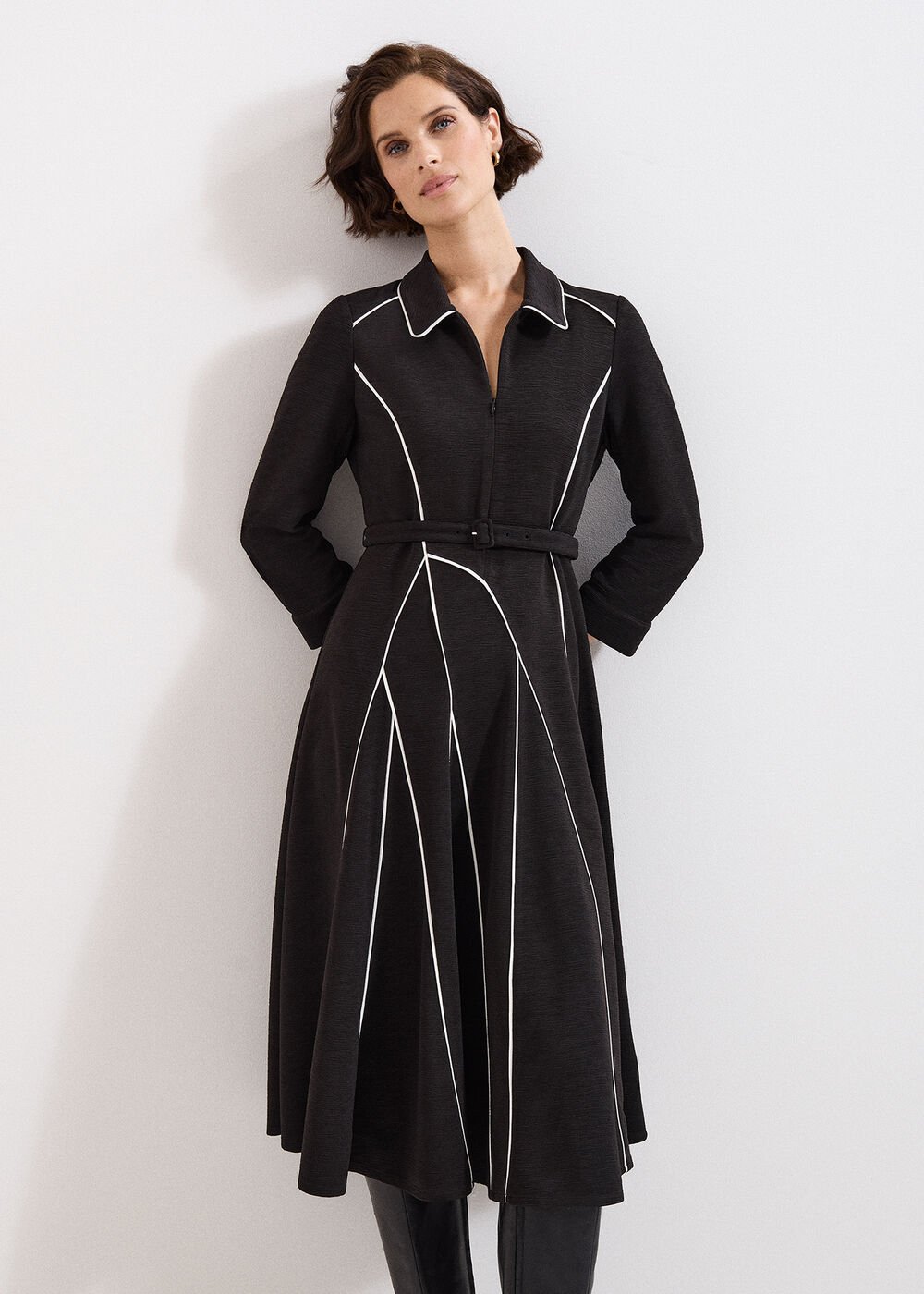 Tilly Piped Dress - Black/Ivory