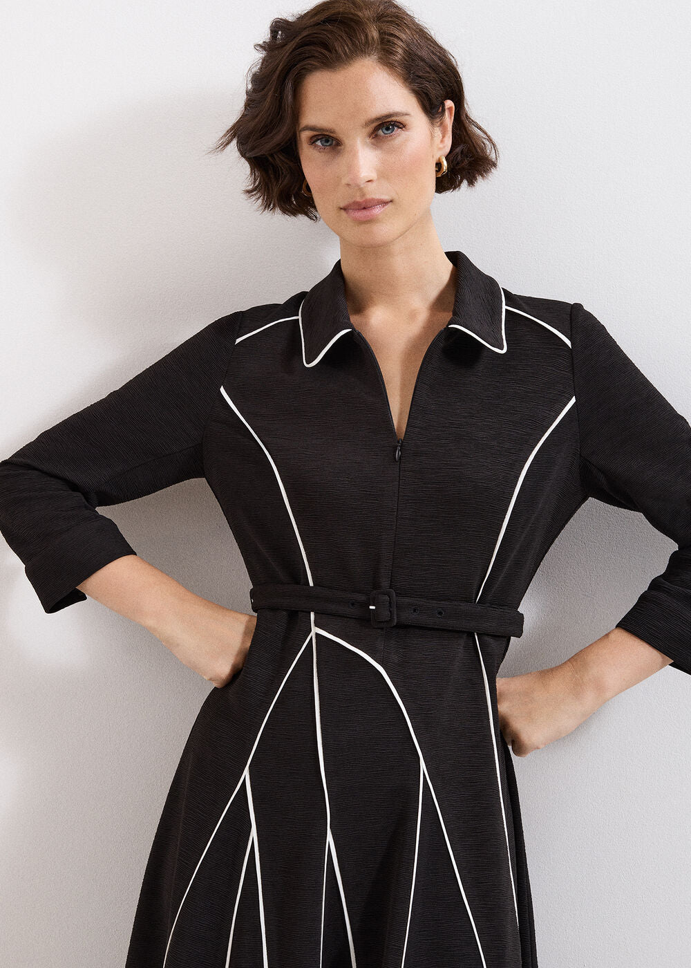 Tilly Piped Dress - Black/Ivory
