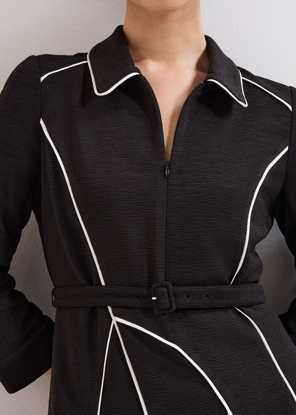 Tilly Piped Dress - Black/Ivory