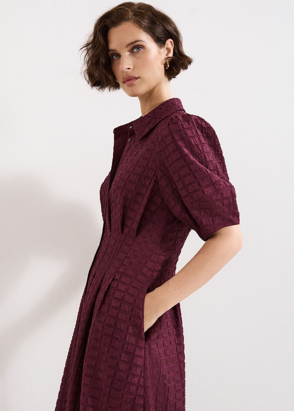 Yasmine Textured Midi Dress - Burgundy