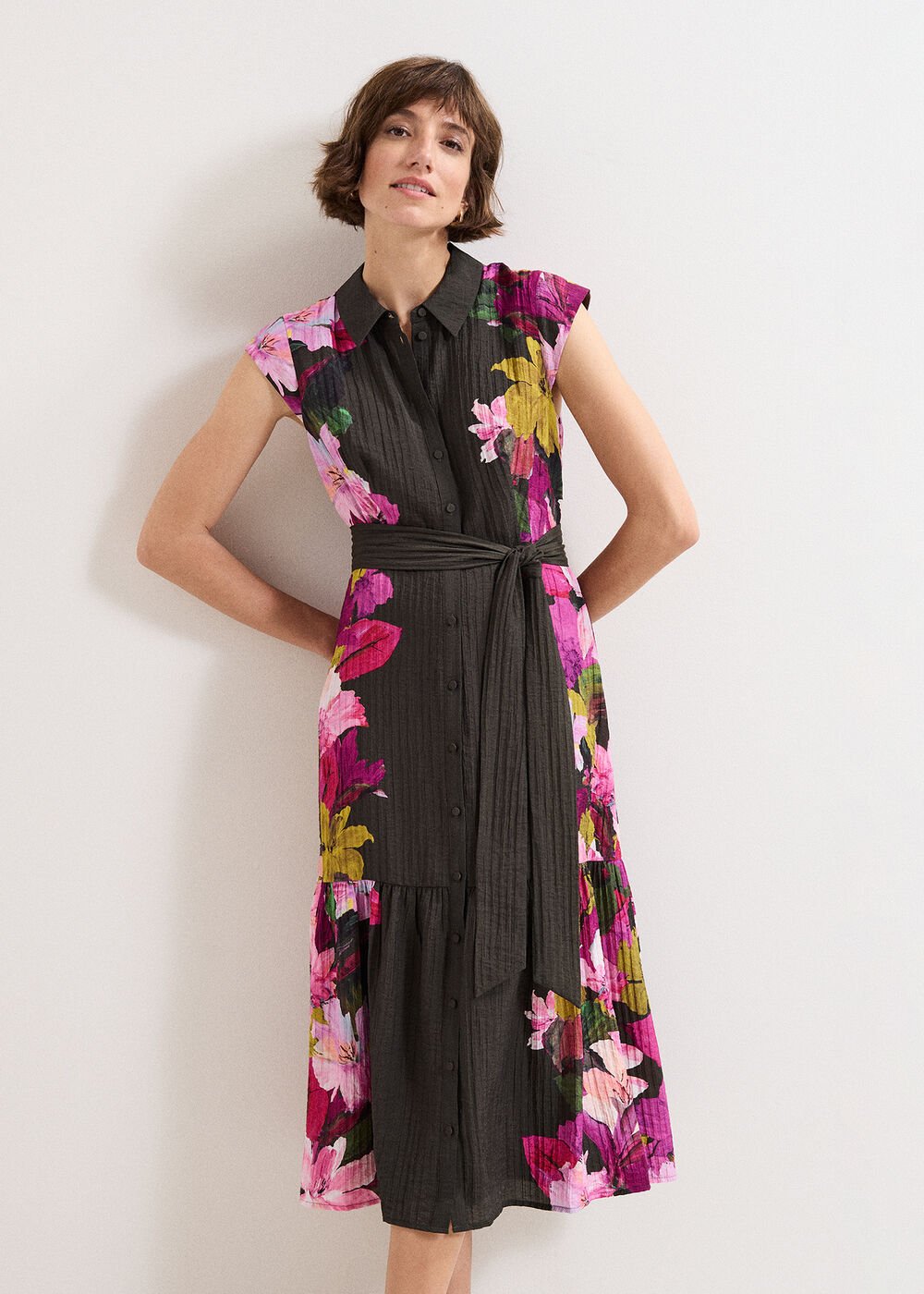 Robyn Floral Midi Dress - Khaki