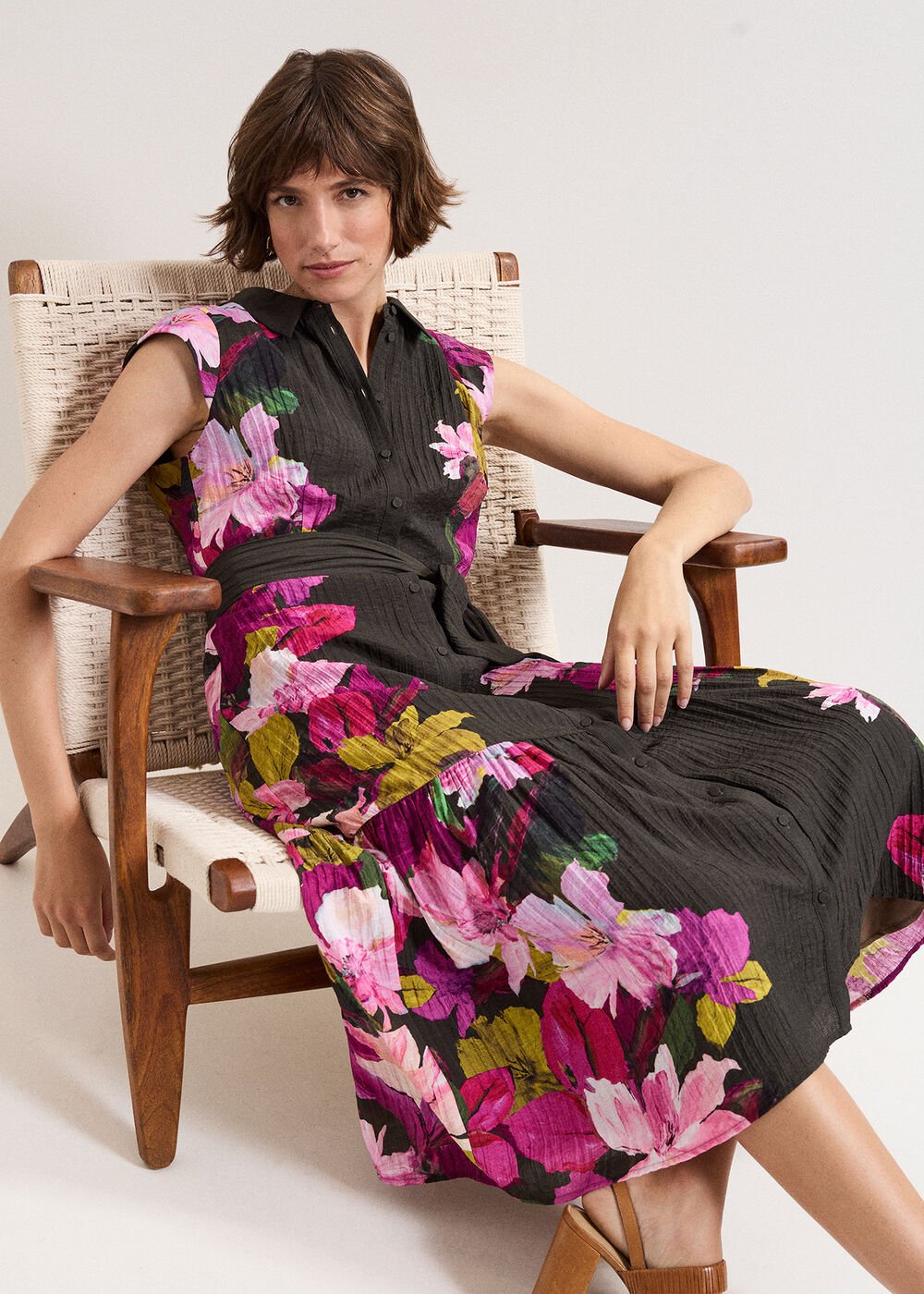 Robyn Floral Midi Dress - Khaki