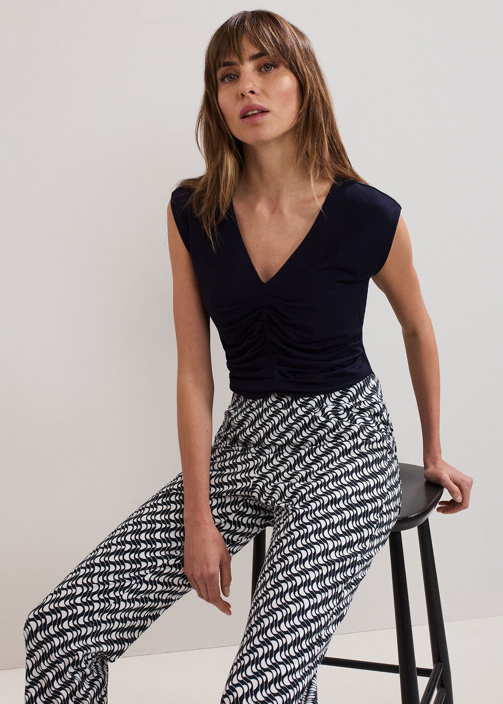 Taia V Neck Top - Navy