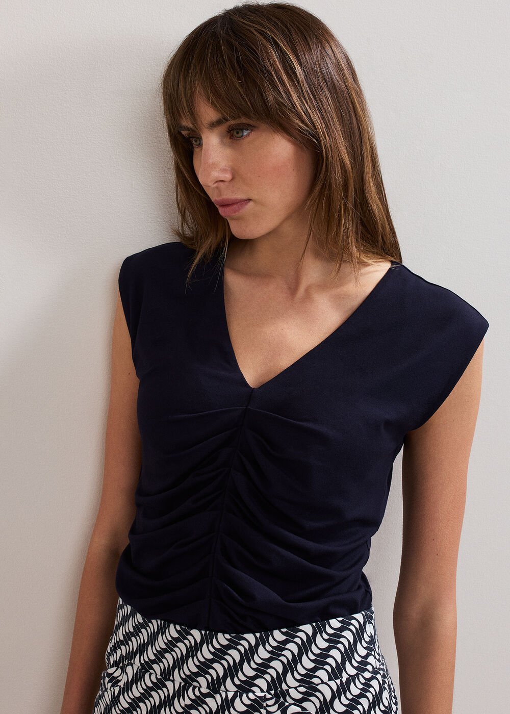 Taia V Neck Top - Navy