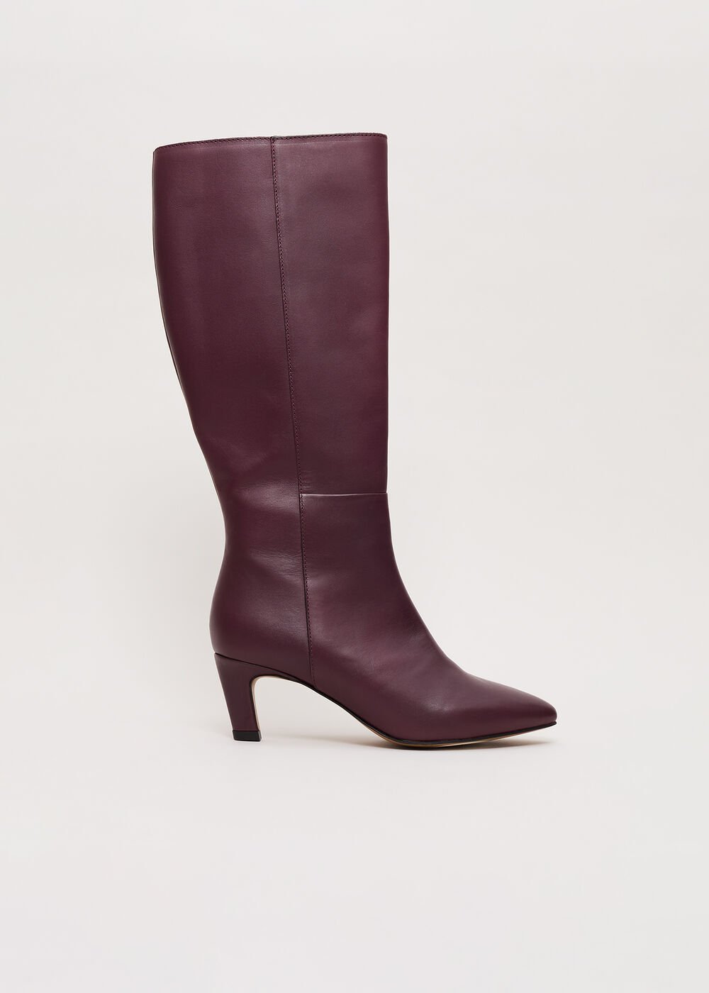 Leather Knee Boots - Burgundy