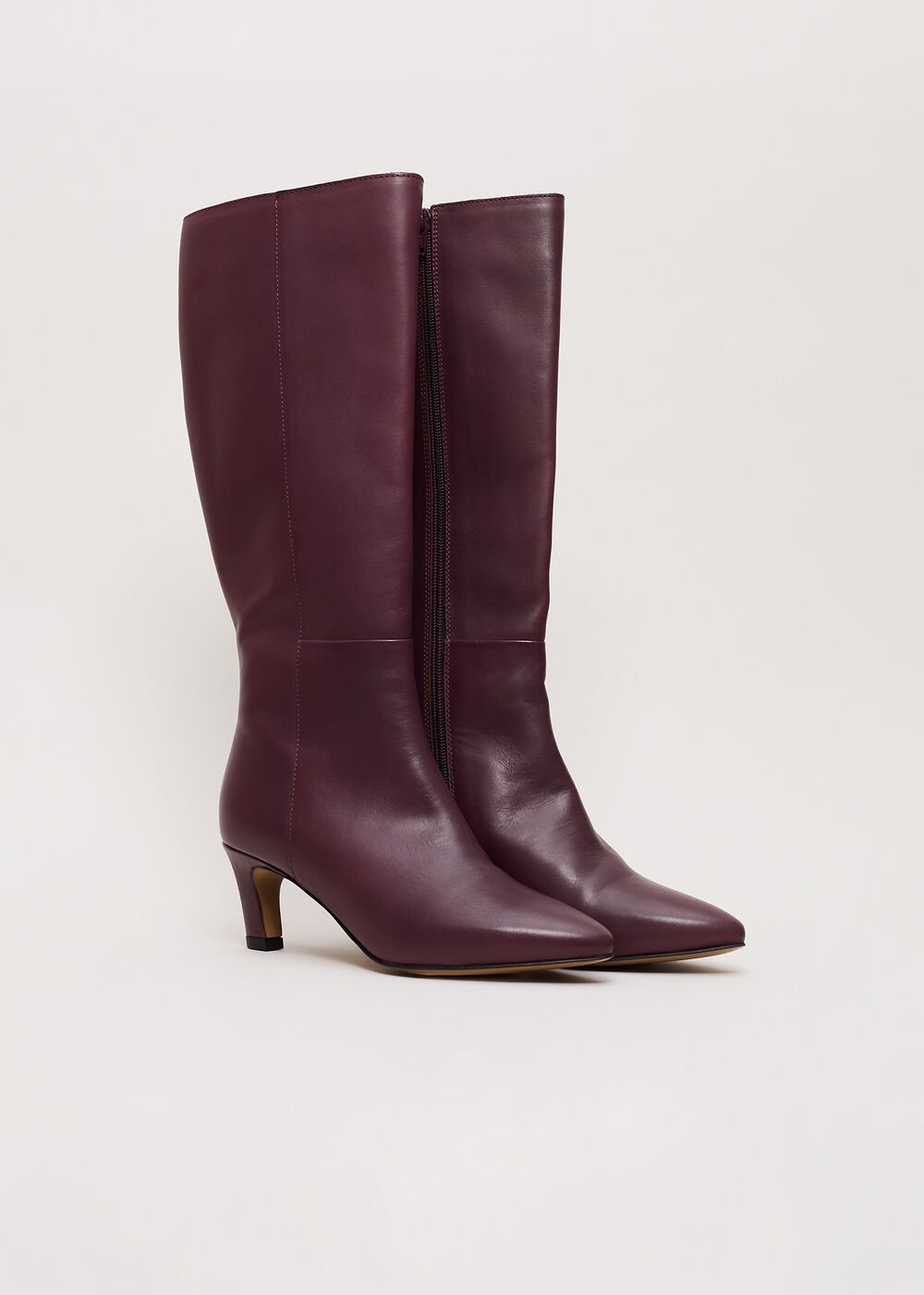 Leather Knee Boots - Burgundy