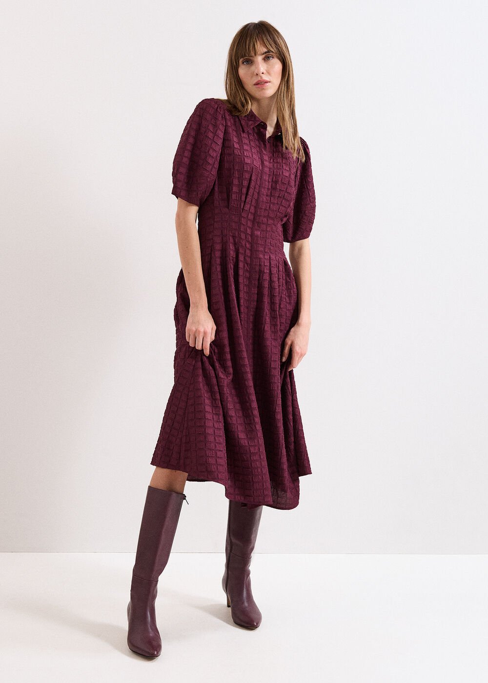 Leather Knee Boots - Burgundy