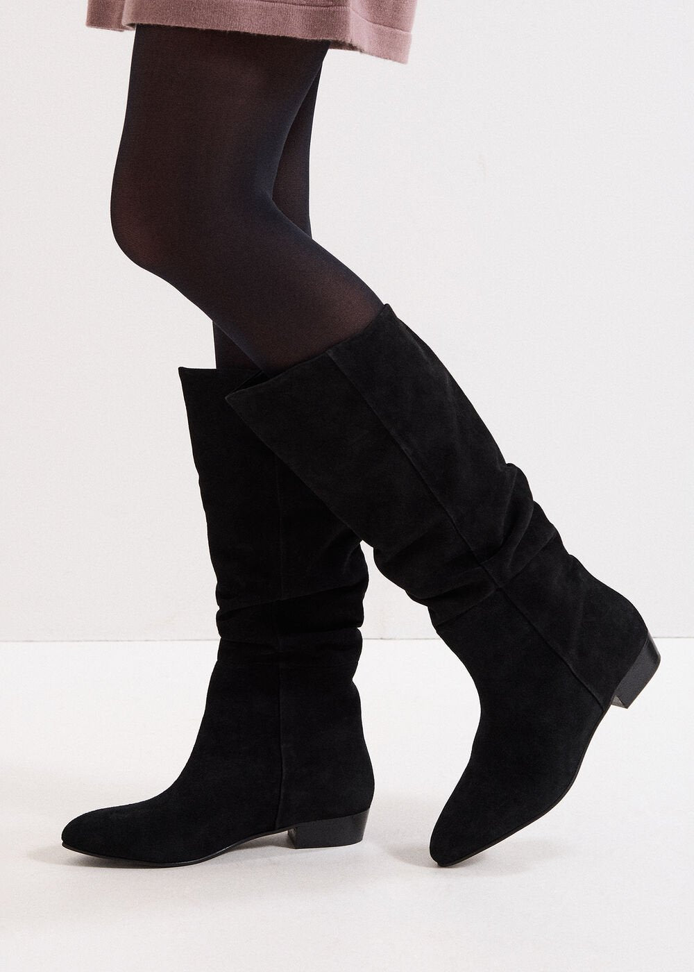 Suede Flat Boot - Black