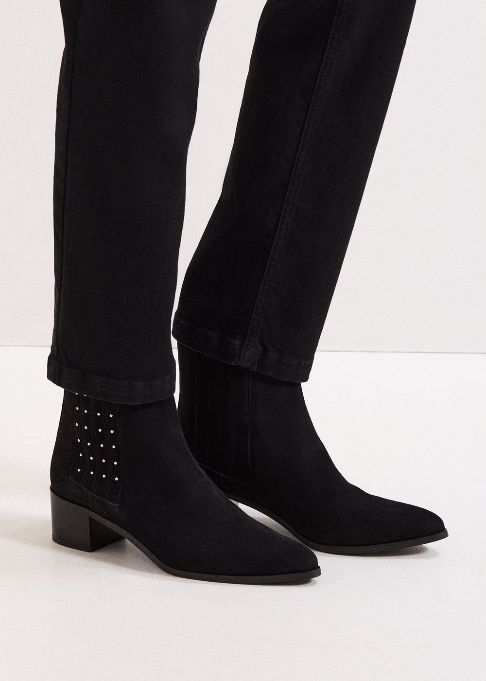 Suede Studded Boot - Black