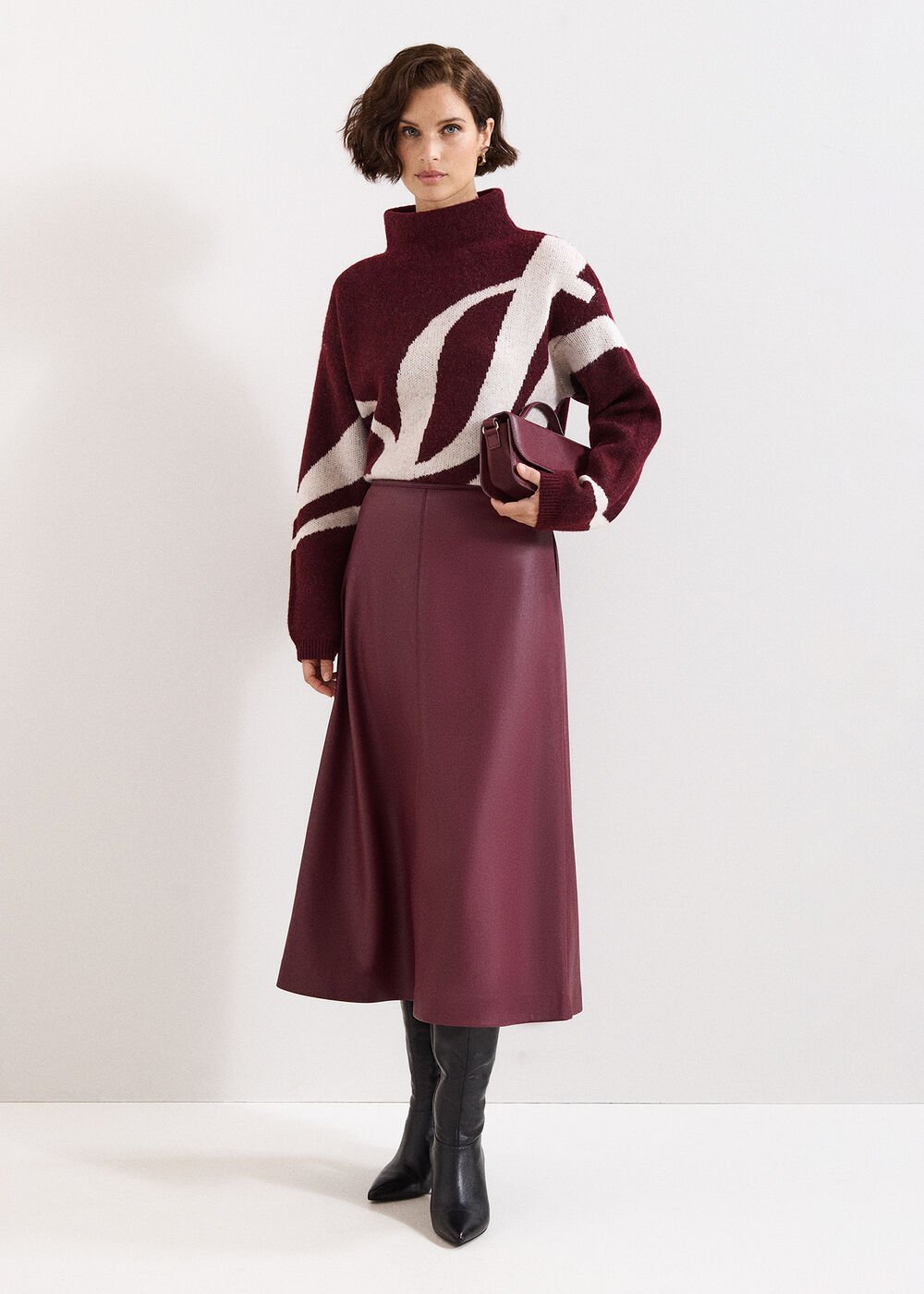 Antoinette PU Midi Skirt - Dark Red