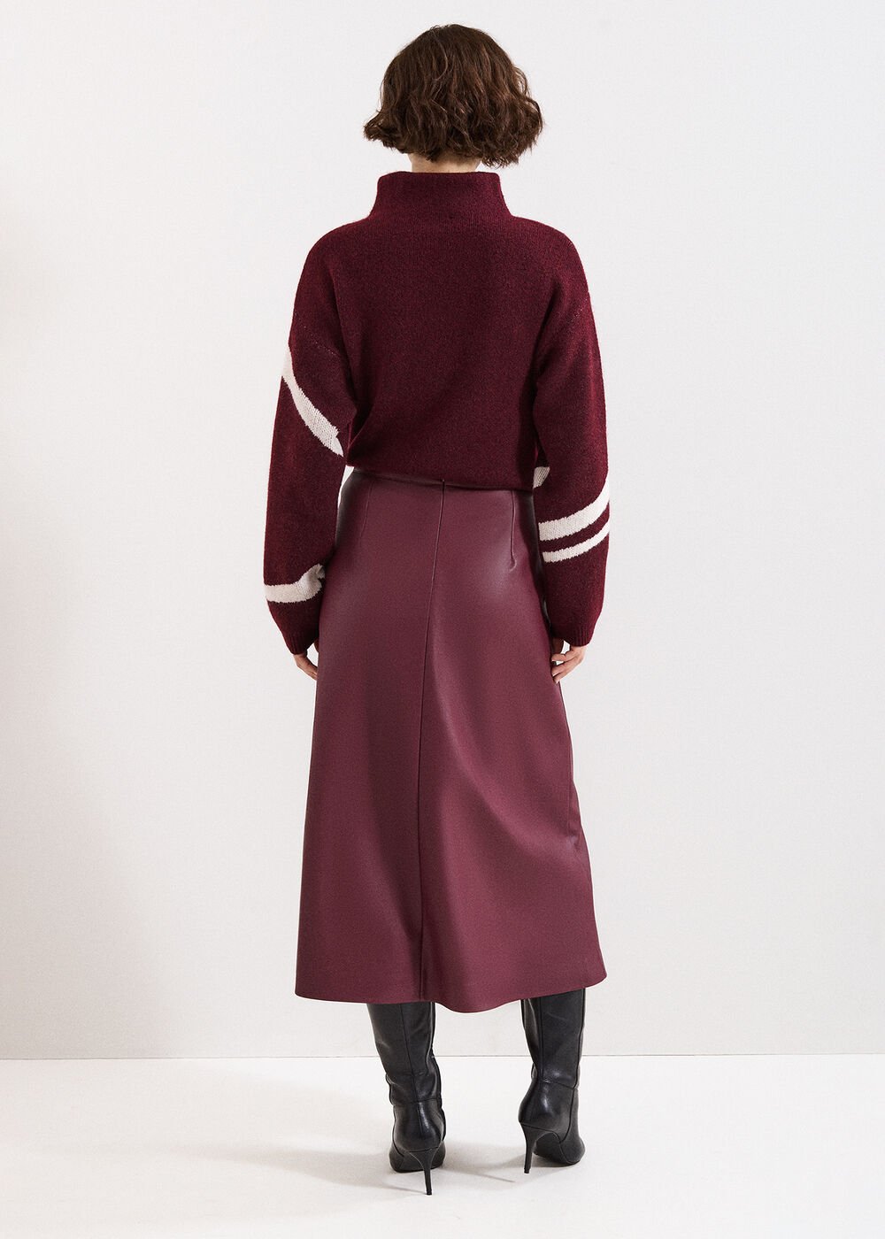 Antoinette PU Midi Skirt - Dark Red