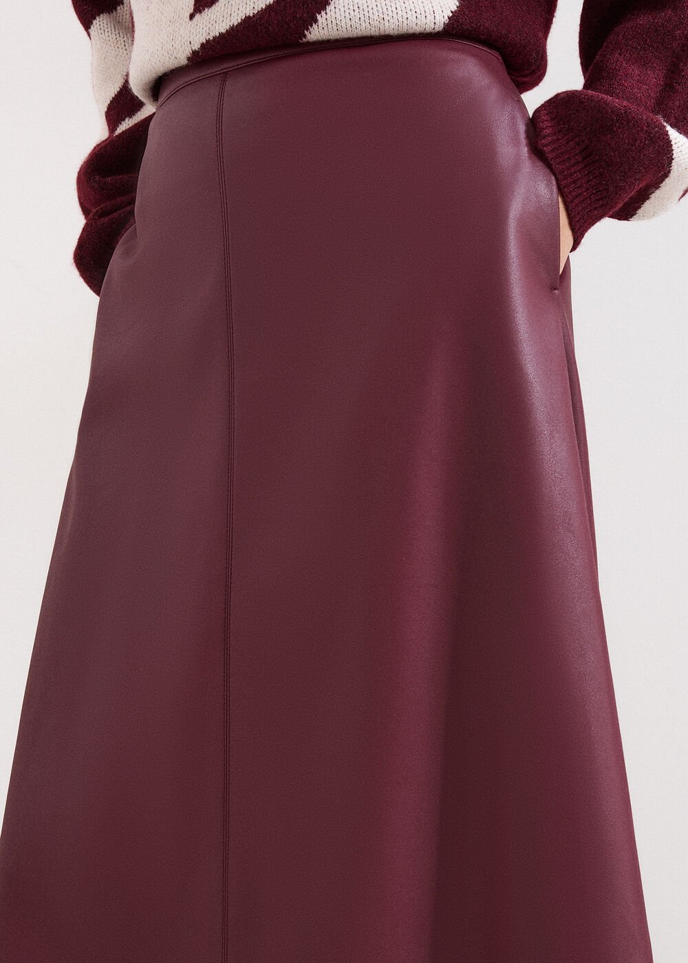 Antoinette PU Midi Skirt - Dark Red