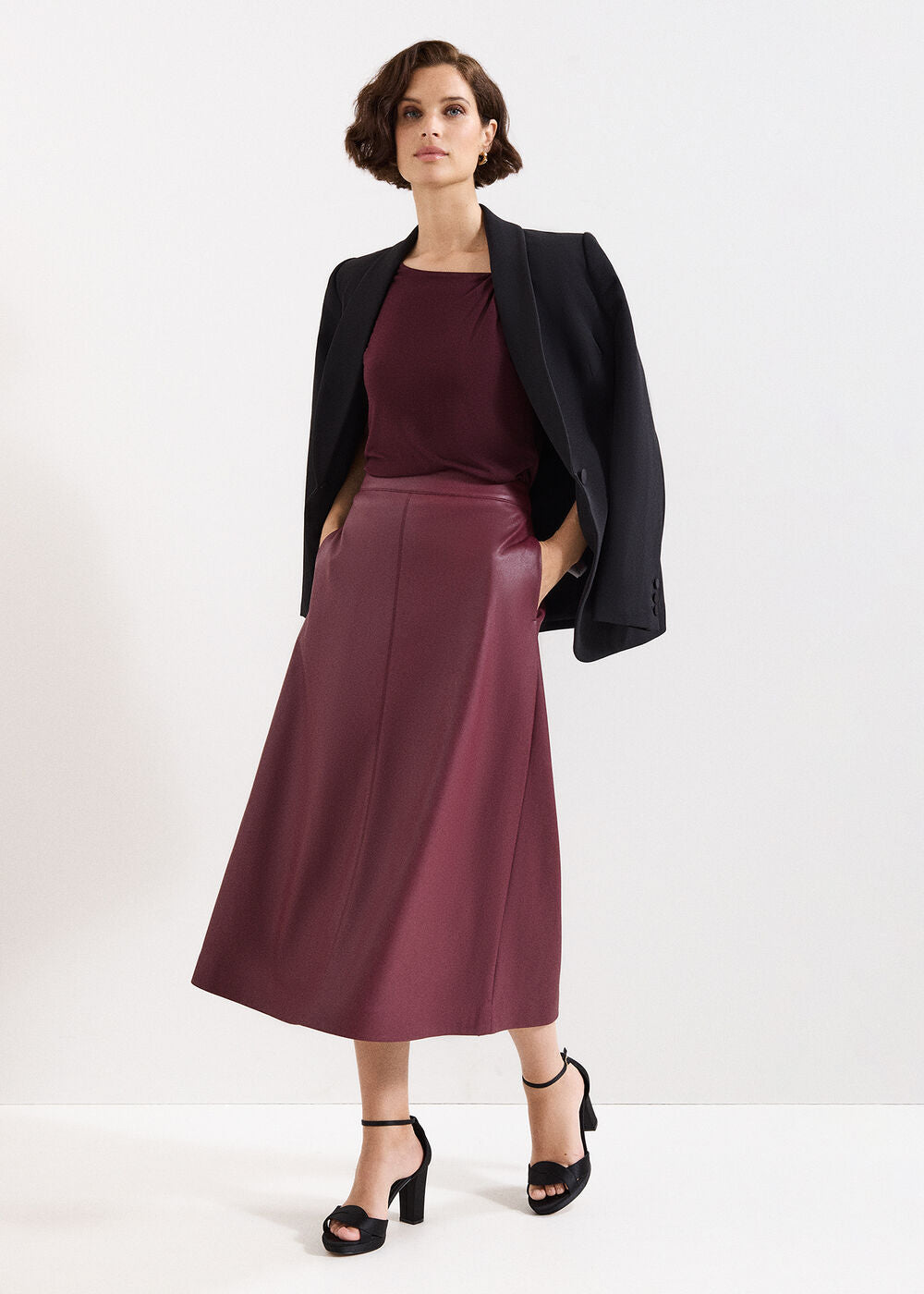 Antoinette PU Midi Skirt - Dark Red