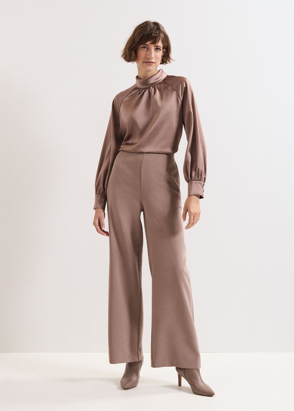 Aubrie Brown Straight Leg Trousers - Neutral