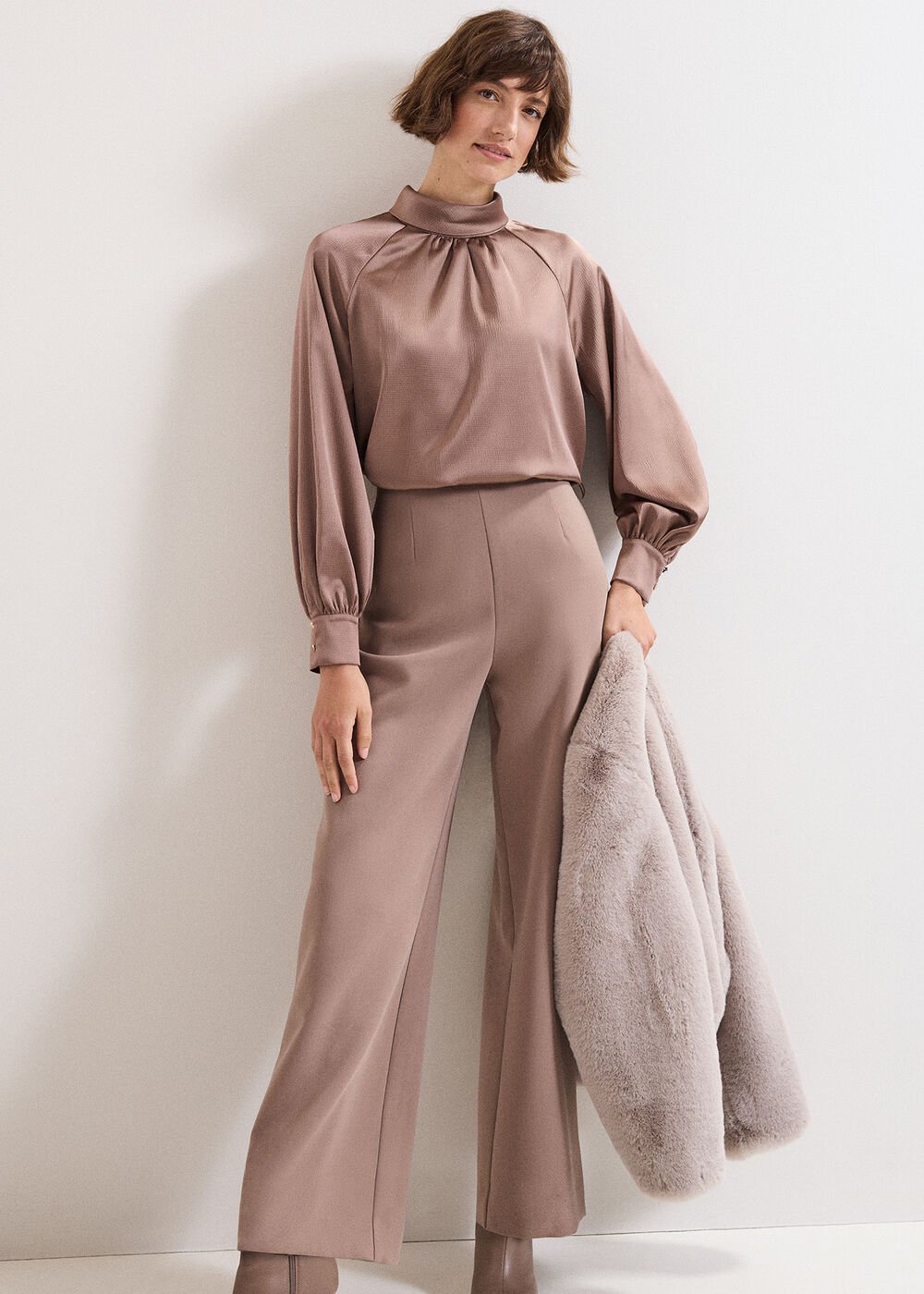 Aubrie Brown Straight Leg Trousers - Neutral