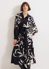Natalie Floral Midi Dress - Black/Ivory