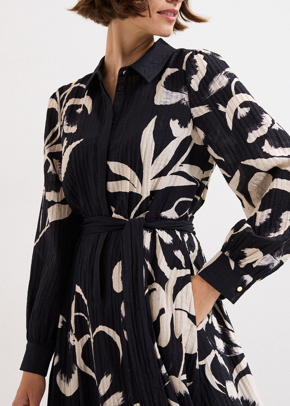 Natalie Floral Midi Dress - Black/Ivory
