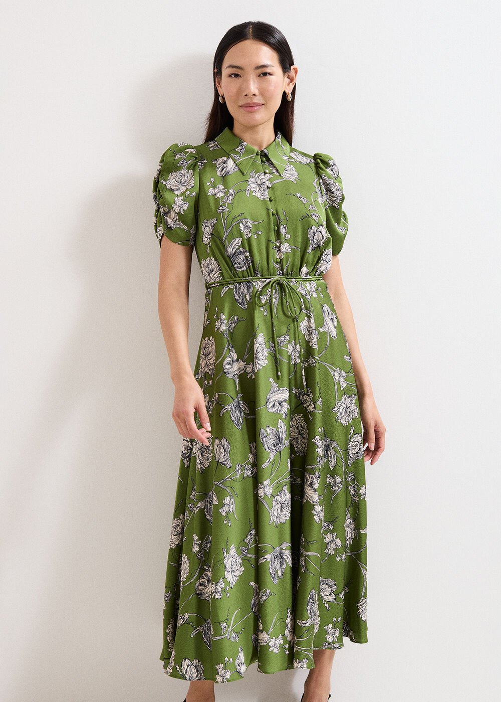 Bella Floral Midi Dress - Green