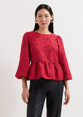 Ellis Peplum Hem Top - Dark Red