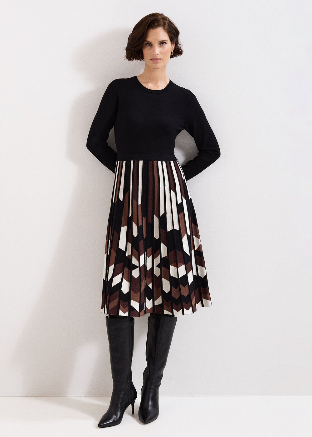 Maci Pleated Knit Dress - Brown