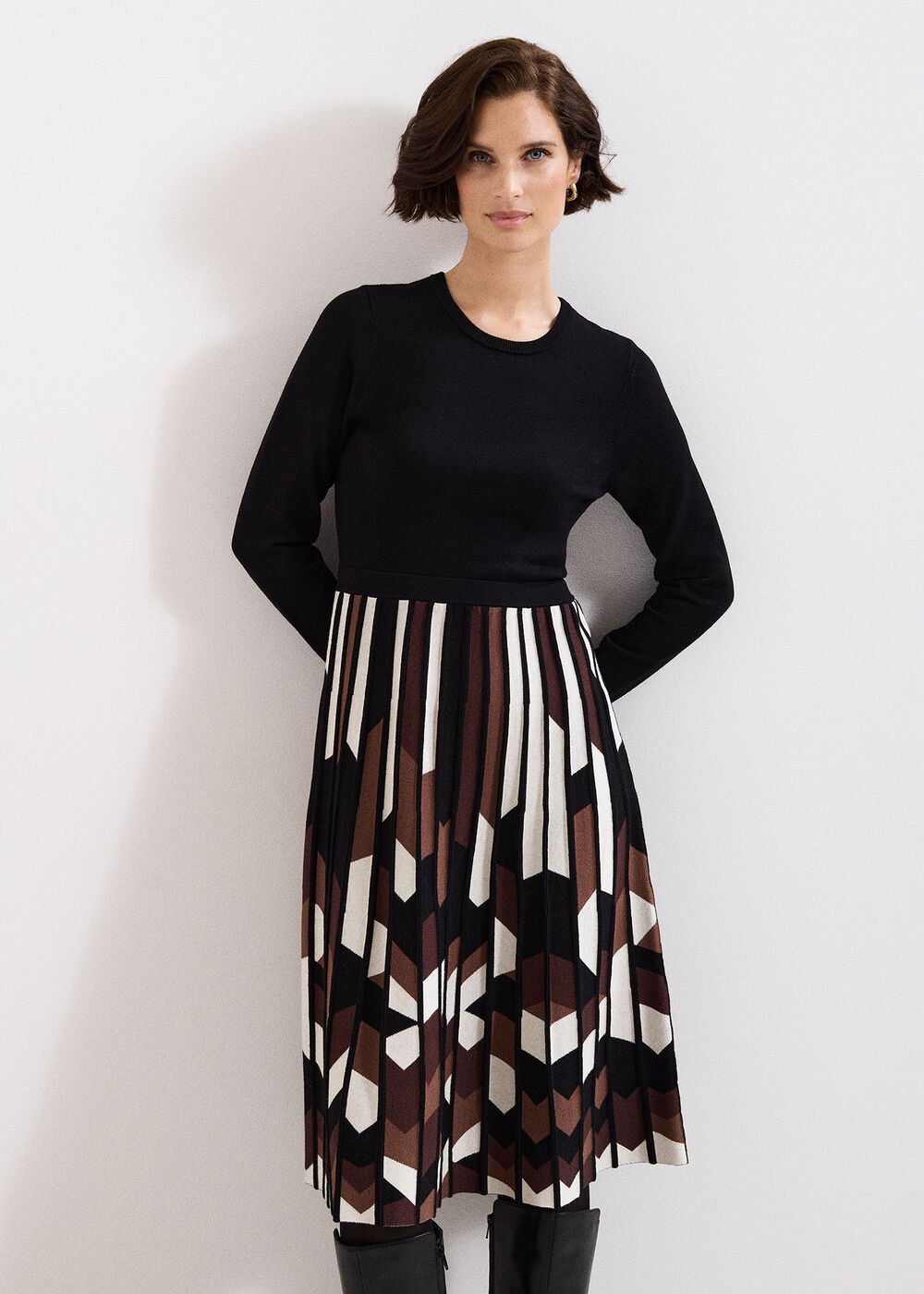 Maci Pleated Knit Dress - Brown