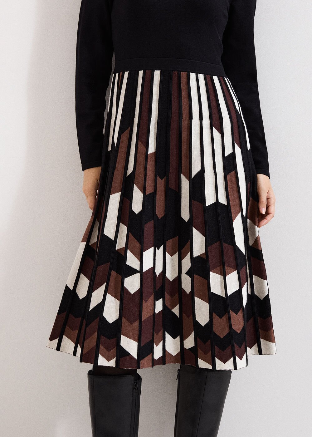 Maci Pleated Knit Dress - Brown