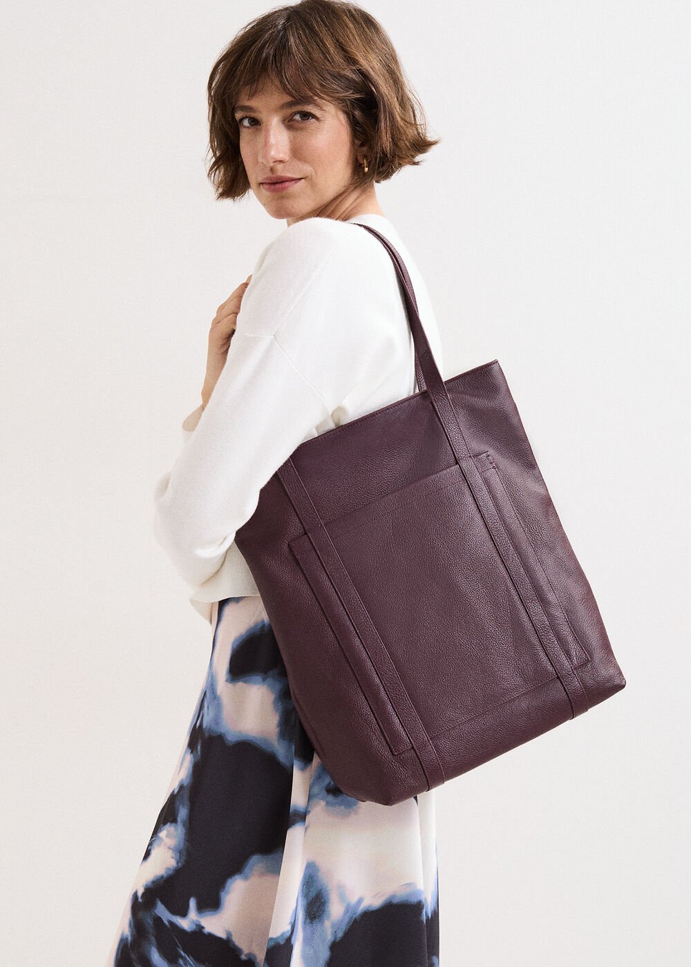 Leather Shopper Tote - Dark Red
