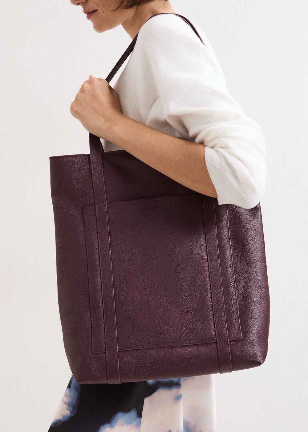 Leather Shopper Tote - Dark Red