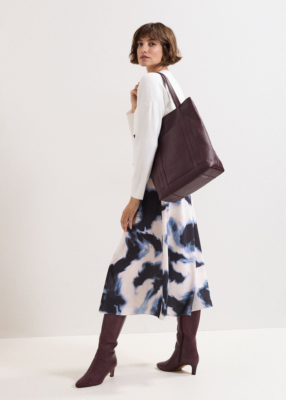 Leather Shopper Tote - Dark Red