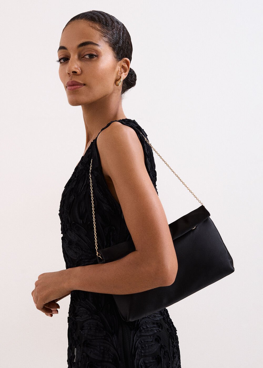 Satin Clutch Bag - Black