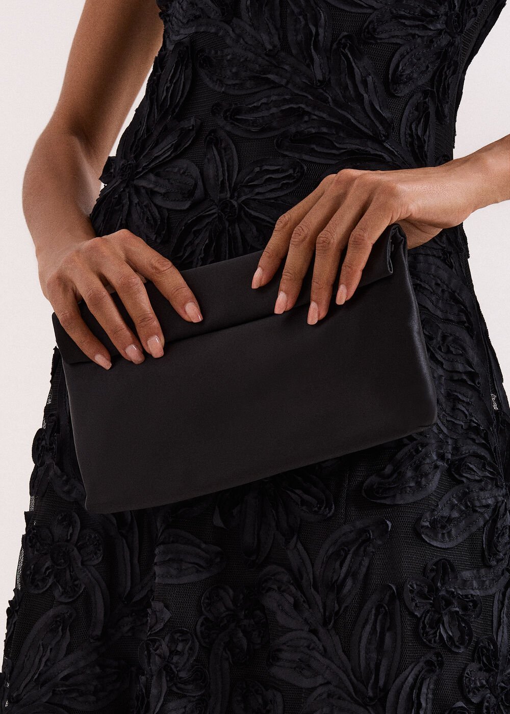 Satin Clutch Bag - Black