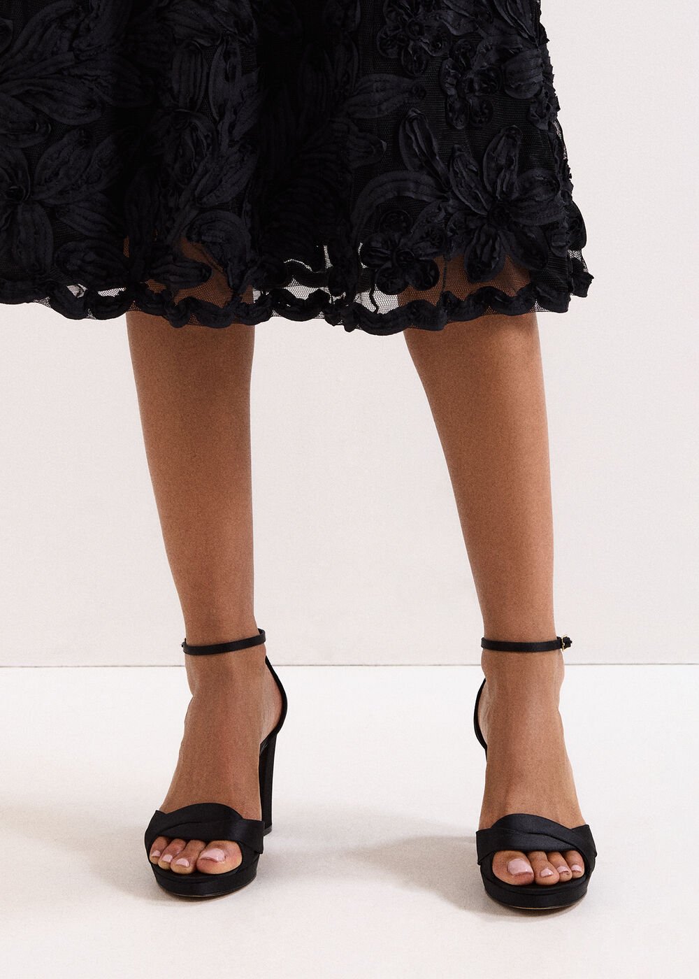 Satin Black Platform Sandal - Black