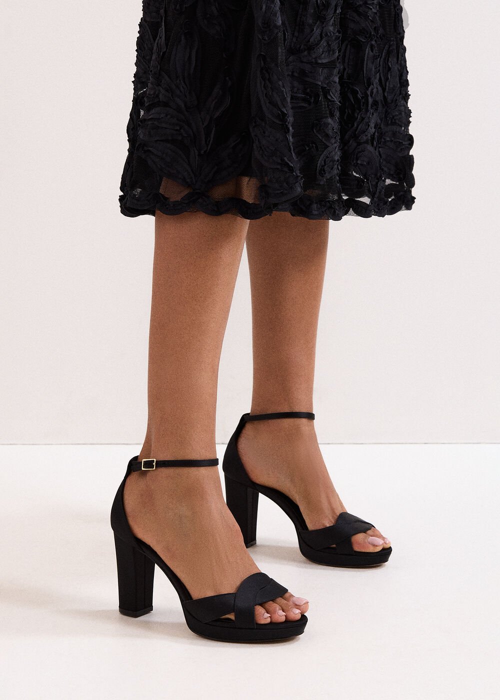Satin Black Platform Sandal - Black