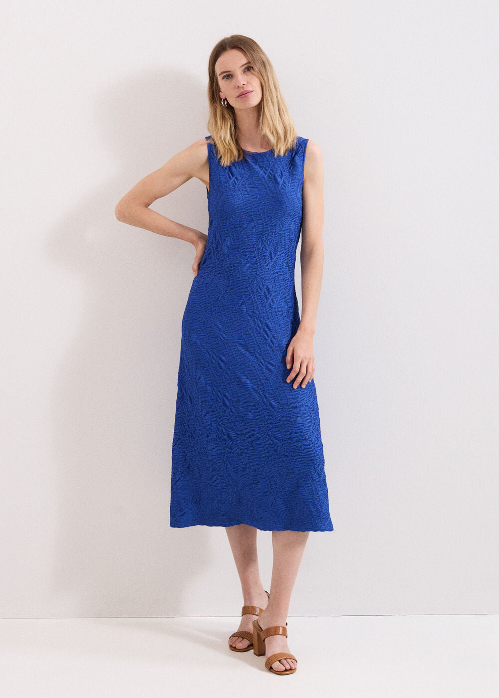 Talia Textured Midi Dress - Blue