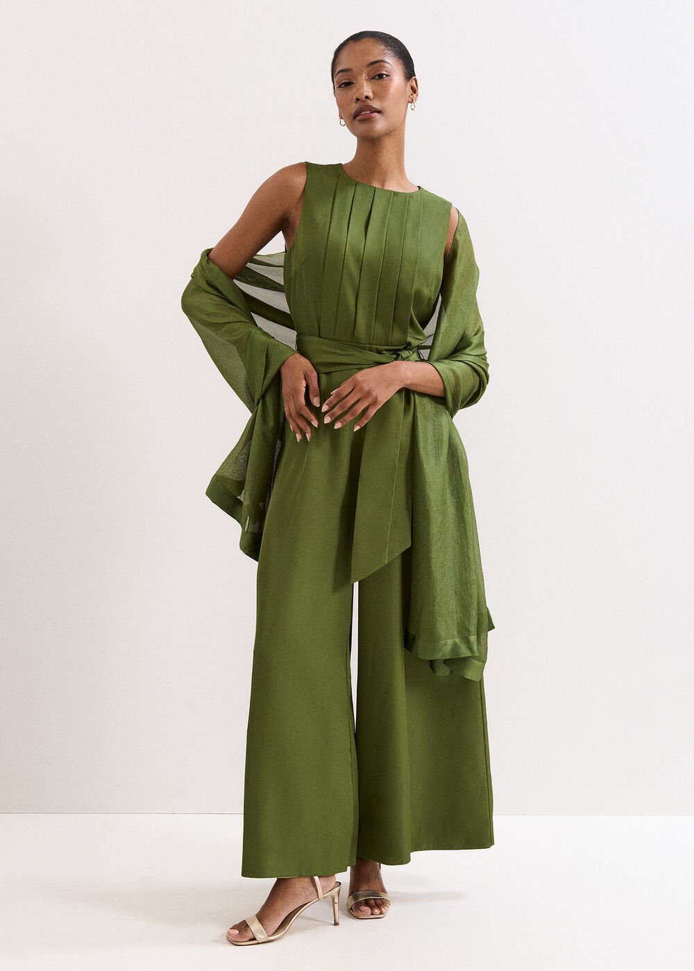 Satin Trim Scarf - Green