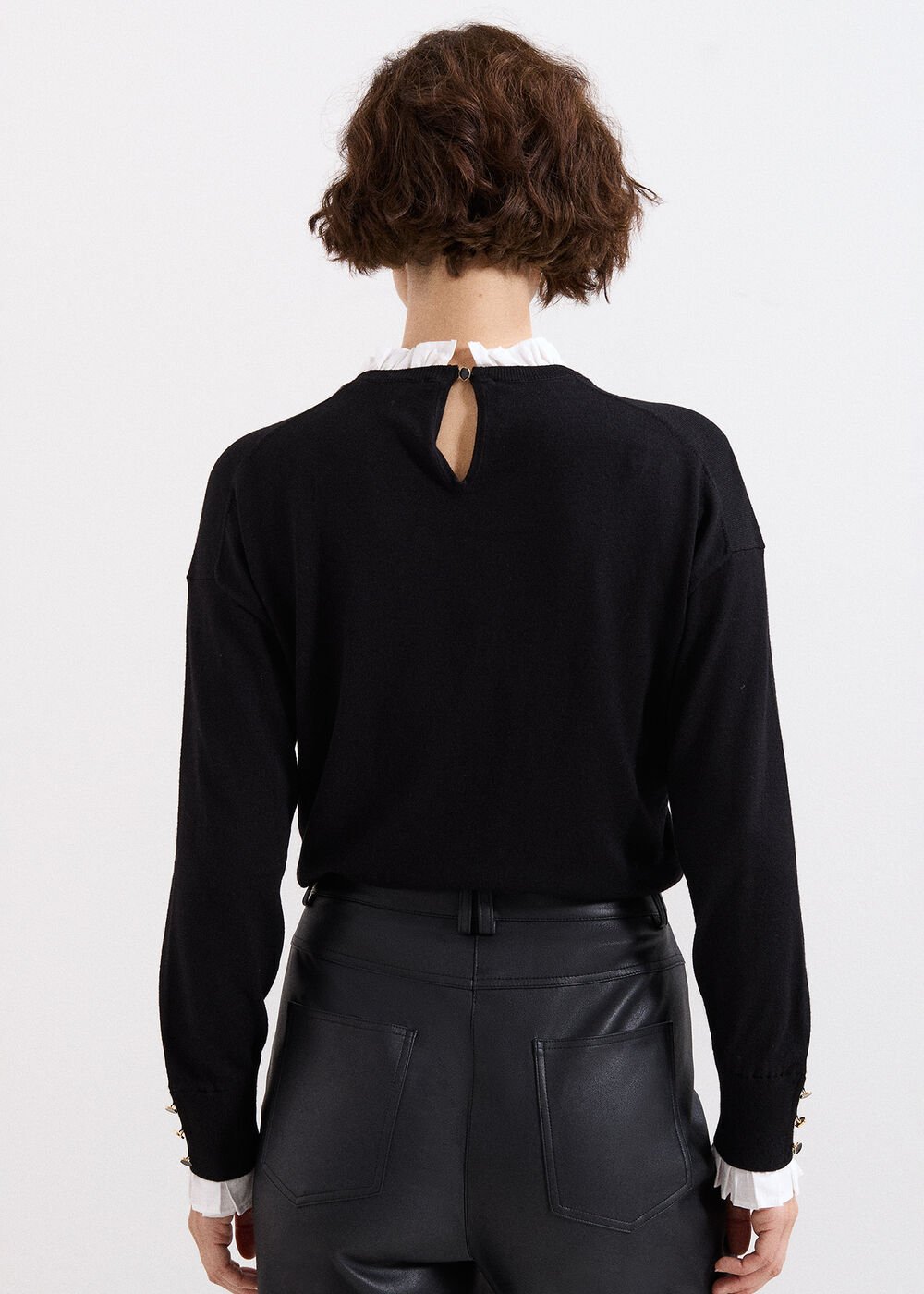 Jenna Collar Top - Black/Ivory