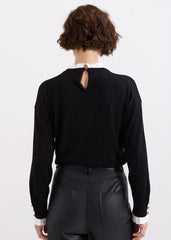 Jenna Collar Top - Black/Ivory