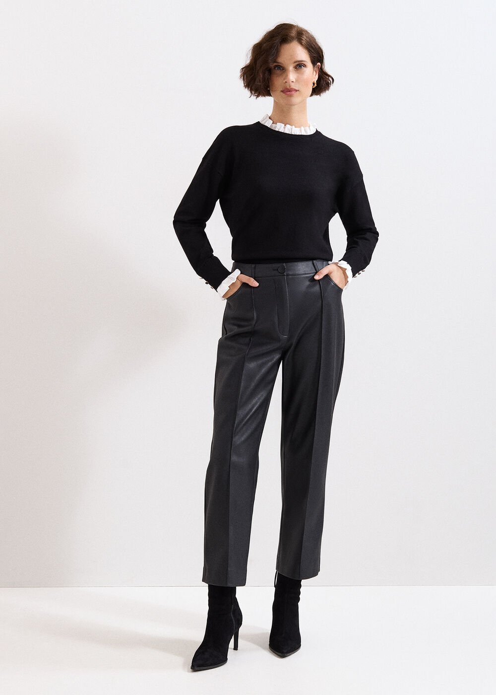 Jenna Collar Top - Black/Ivory