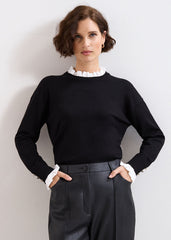 Jenna Collar Top - Black/Ivory