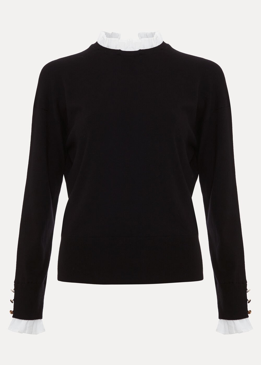 Jenna Collar Top - Black/Ivory