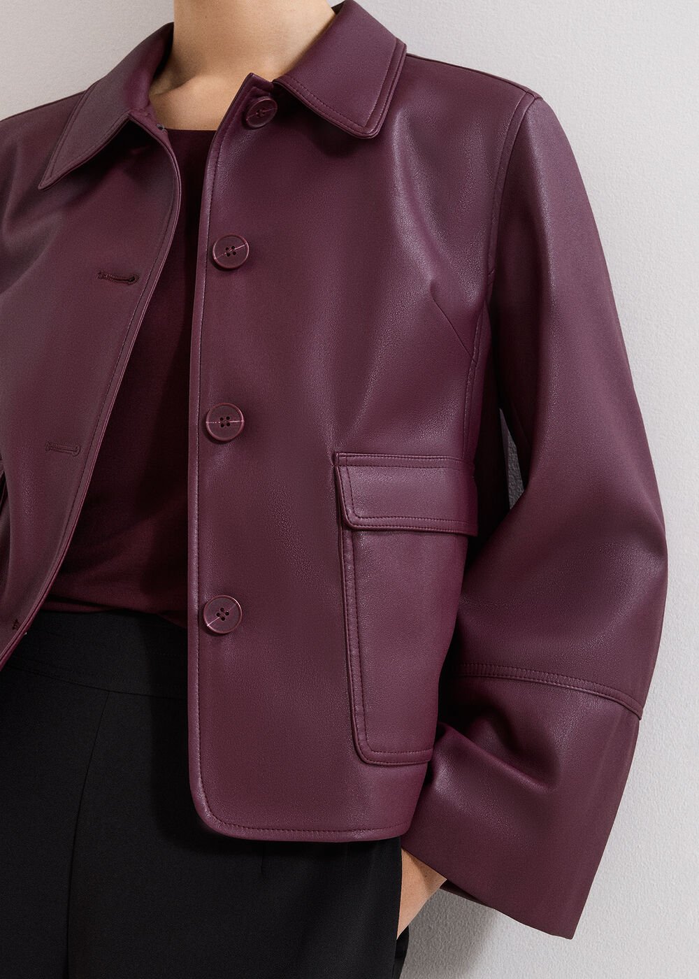 Malina PU Jacket - Burgundy